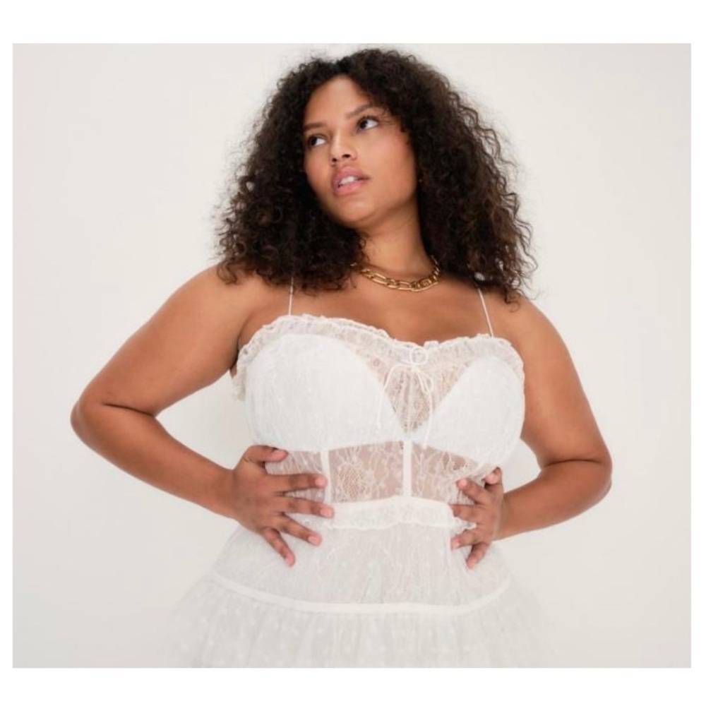 For Love & Lemons Coquette Ballet Romantic Jules Lacy Corset Mini Dress White L - Picture 9 of 16